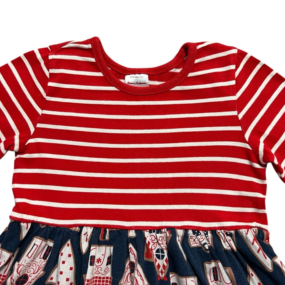 Hanna Andersson Sz 110 (5) Gingerbread Village Christmas Holiday Mixie Dress - Picture 2 of 7